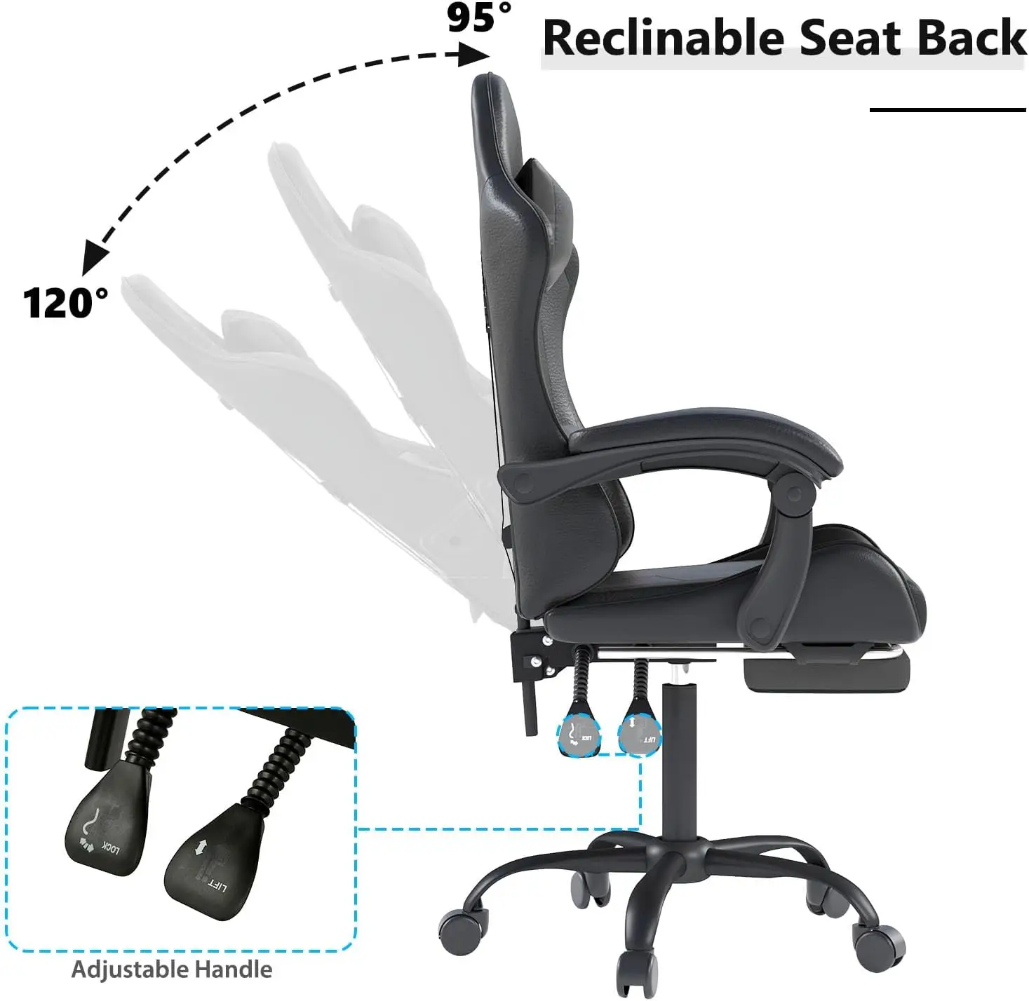 

Ergonomic Gaming Chair with Headrest and Lumbar Support, Black Adjustable Swivel Office Chair