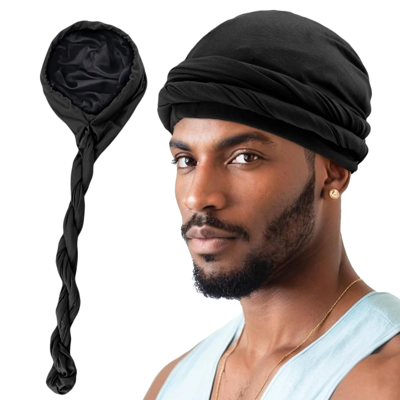 Men\'s Turban Hat Satin Lining Stretchy Men Bandana Indian Cap Modal And Satin Turban Hip Hop Caps Headband Biker Headwrap