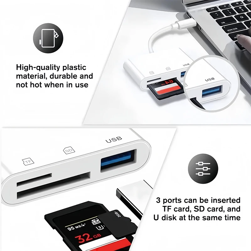 3 in 1 Multi Port Hub Converter USB Type C  Card Reader USB TF SD Micro SD OTG Adapter For iPhone 15 Laptop Huawei Samsung