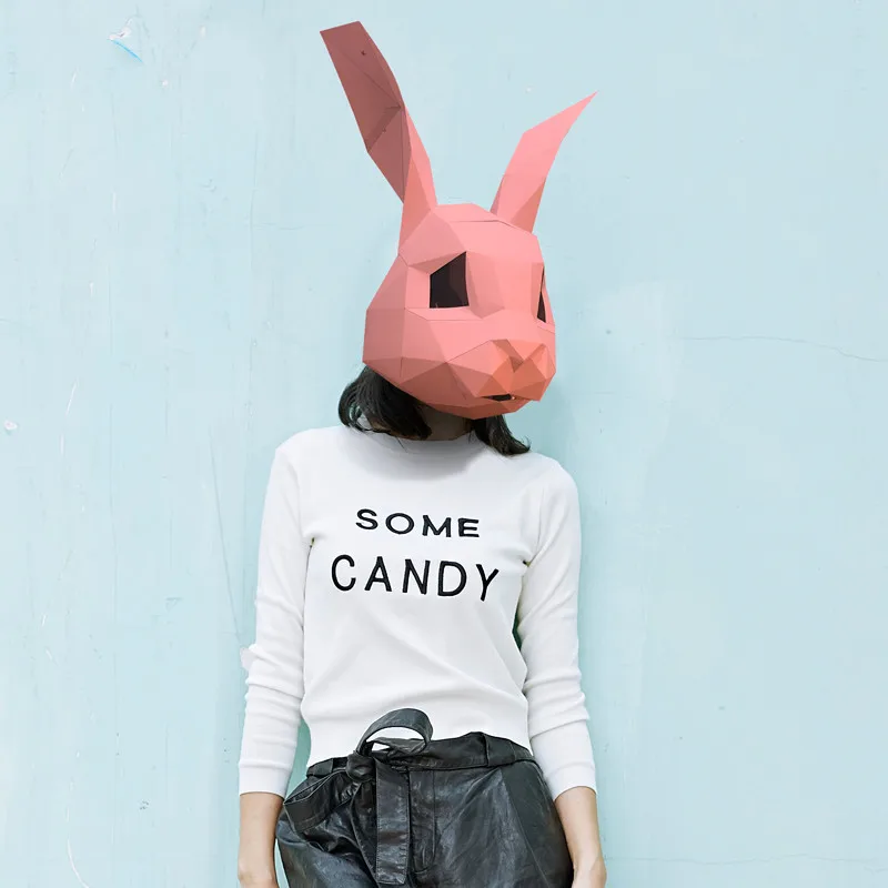 Pre Cut 3D Papercraft Paper Mask Bunny Rabbit Pink Halloween Costume Cosplay Masks for women DIY Toys Kid Art Party Pre Cut 3D