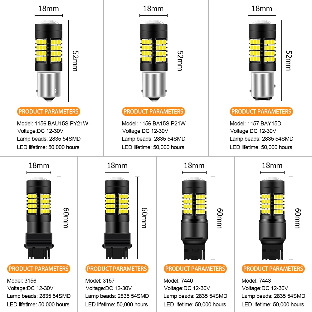 1pcs 1156 BA15S P21W LED White 1157 BAY15D P21/5W Led Bulb T20 7440 W21W T25 3157 7443 W21/5W Turn Signal Car Light DRL 12V 24V