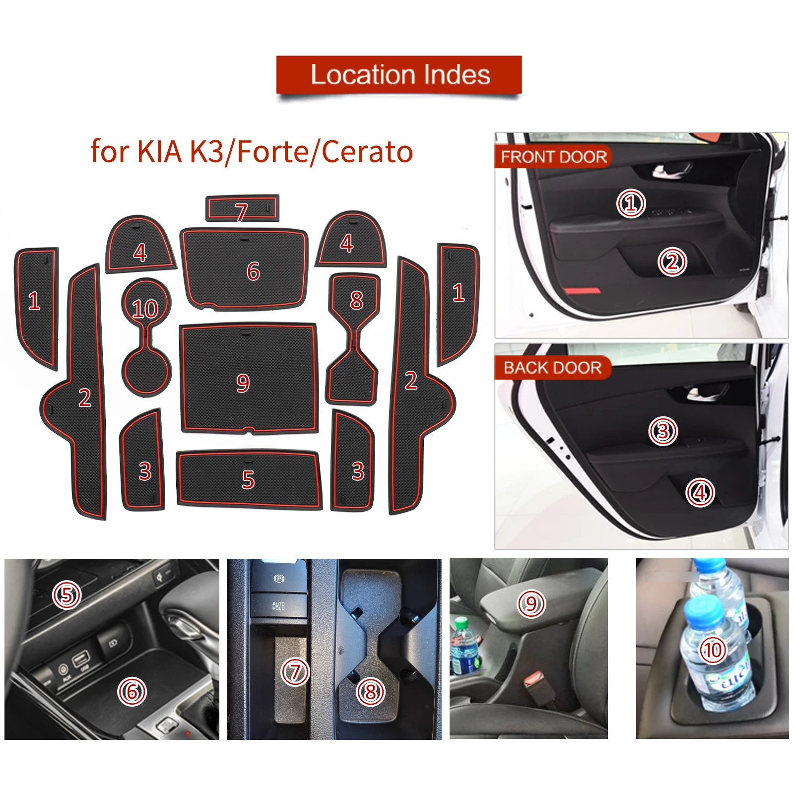 Smabee Car Gate Slot Cup Mat for Kia K3 FORTE Cerato 2021 - 2023 GT Anti-Slip Door Groove Pad Non-Slip Interior Accessories