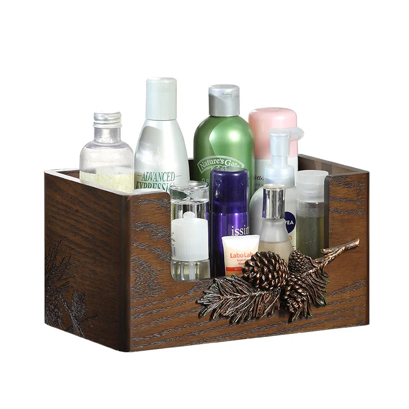 

American retro wooden storage box desktop dresser cosmetic finishing box mask box rack