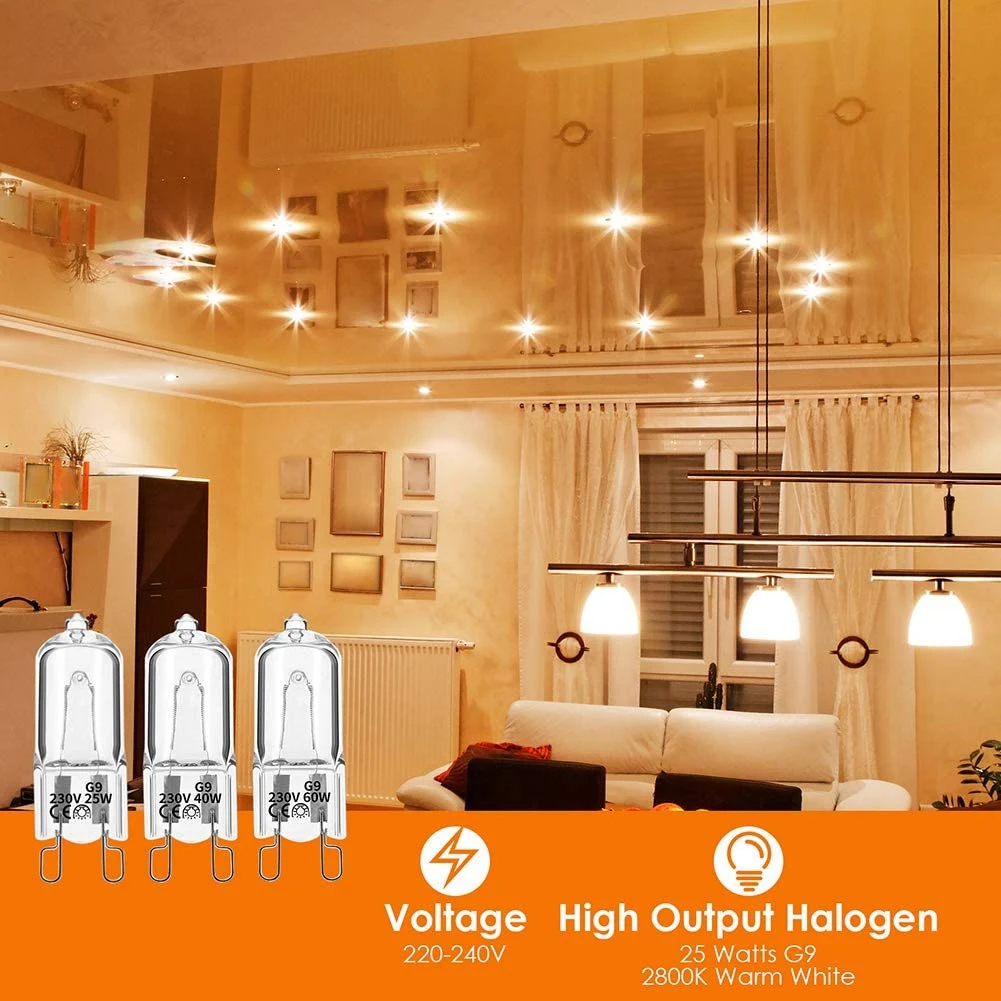 20Pcs G9 Halogen Light Bulbs,40W Clear Halogen Lamps Dimmable,Warm White 2800K for Chandeliers,Pendants,Landscape Lights