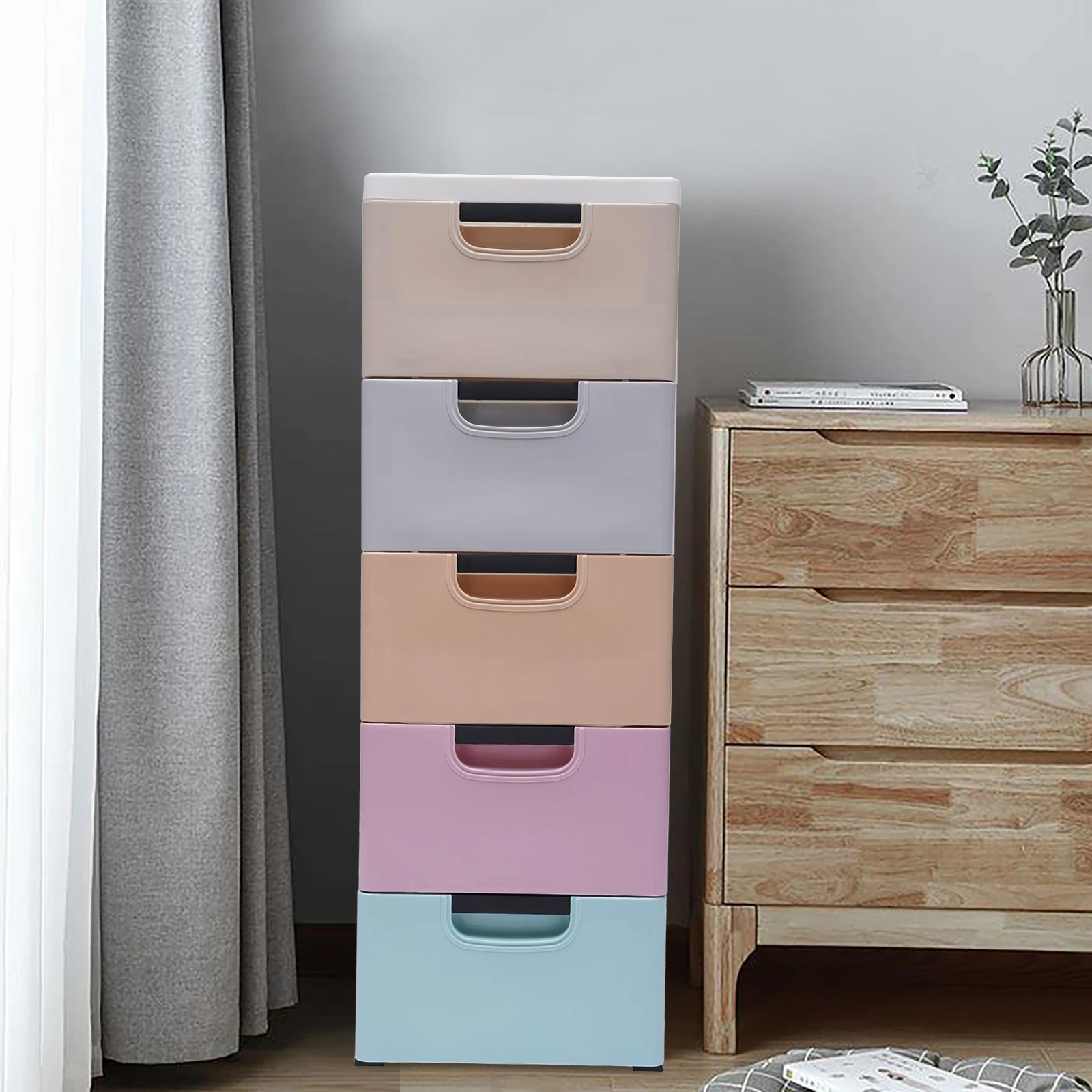 5-Tier Colorful Vertical Clothes Storage Plastic Dresser Closet Tower Tall Small 5 Drawers Clothes Cabinet For Bedroom Furniture