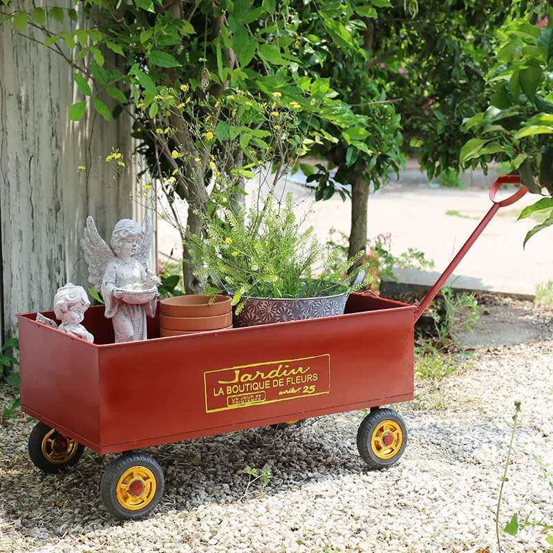 Mobile Garden Cart Flower Pot Holder Rolling Plant Caddy with Wheels Yard Wagon for Transport Storage Metal Gardening Trolley