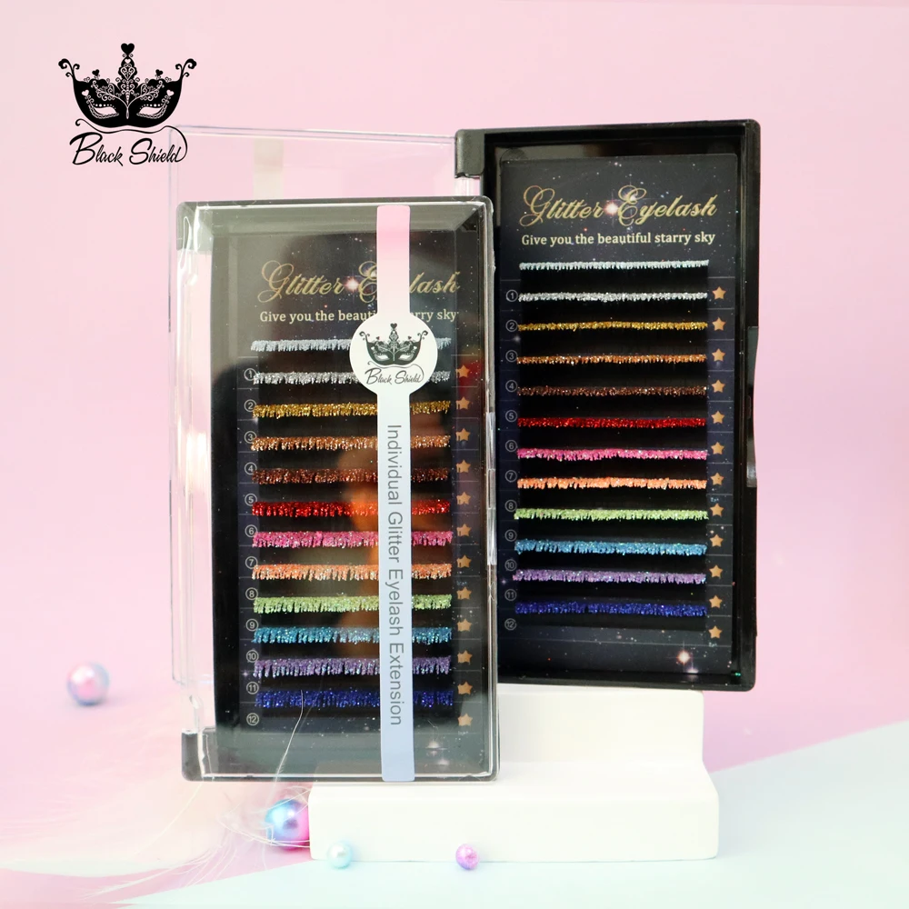 Mix Colors Fashion Glitter Eyelash Extensions 12 Strips Shiny Colorful False Russian Volume Individual Eye Lashes Party Makeup