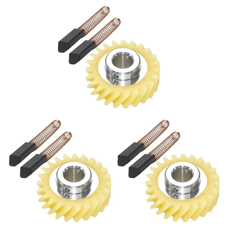 3 Pcs W10112253 9706416 Motor Brush W10380496 4162897 Mixer Worm Drive Gear For Kitchenaid Stand & 3 Pair Of Motor Brushglobal S