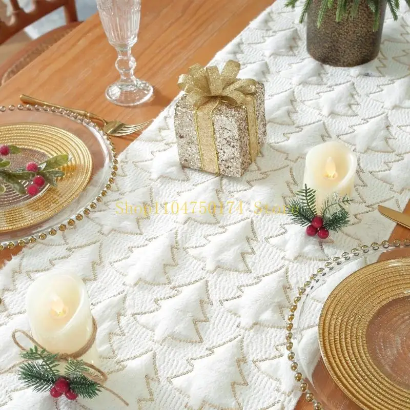 Holiday Dining Table Runner with Tufted Trees and Long Top Sale