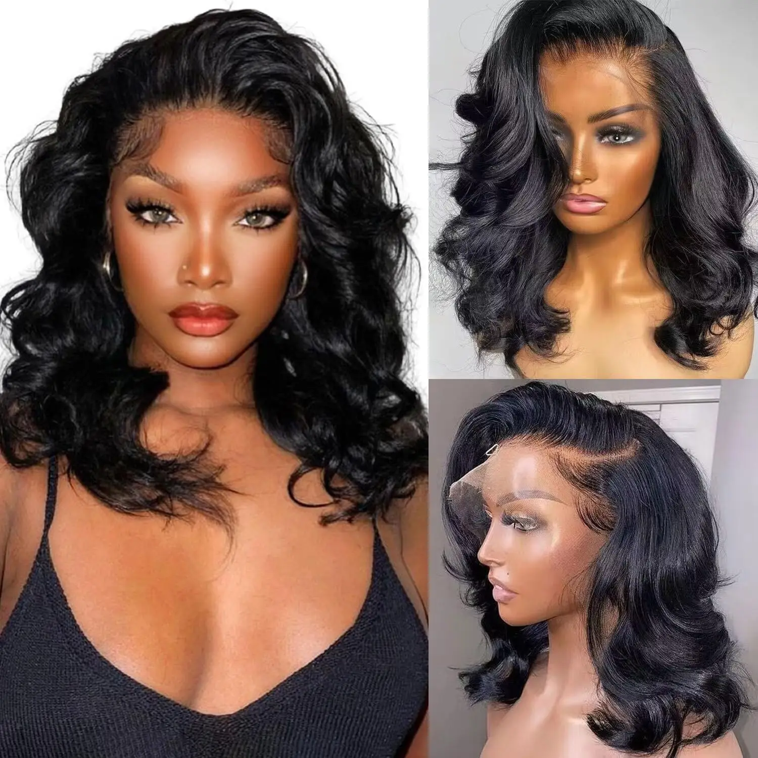 Wig Bob Pendek Body Wave 13x4 13x6 dengan Lace Frontal, Wig Lace Closure 5x5, Density 200%, Rambut Remy Brasil Pre Plucked untuk Wanita