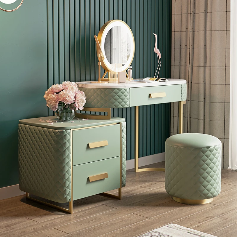 

luxury dresser marble makeup table Nordic modern simple small apartment bedroom with light retractable Makeup vanity furniture