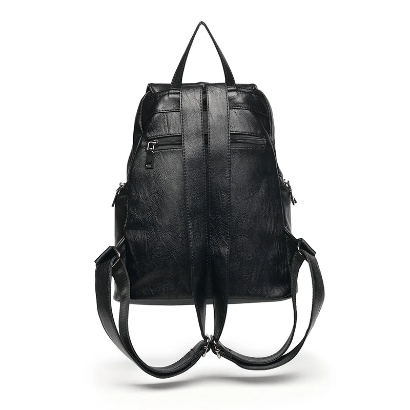 Mochilas de piel auténtica para mujer, morral escolar de alta capacidad, resistente al agua, a la moda, de viaje, color negro