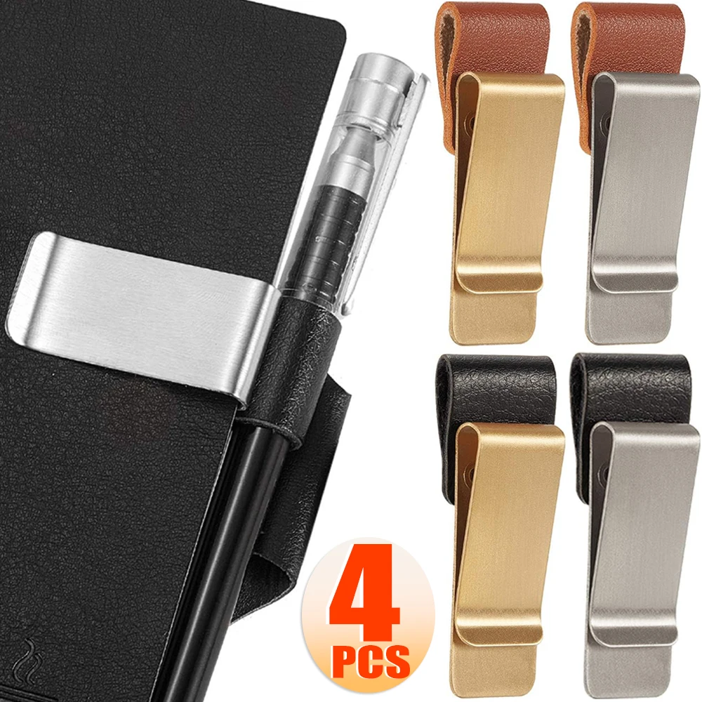 Pen Loop Holder Notebooks PU Leather Pencil Sleeve with Stainless Steel Clips Notebook Journals Calendars Planner Clipboard