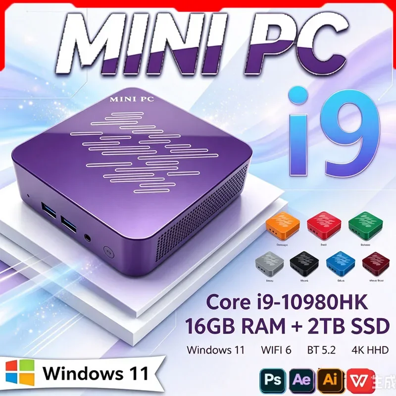 ネイビーブルー-i9-10980hk-ミニpc-win11、16gb-2tb-ssd、wifi6-bt52、4k-uhd-コンパクトワークステーション（ホームオフィス、ゲーム、動画編集用）