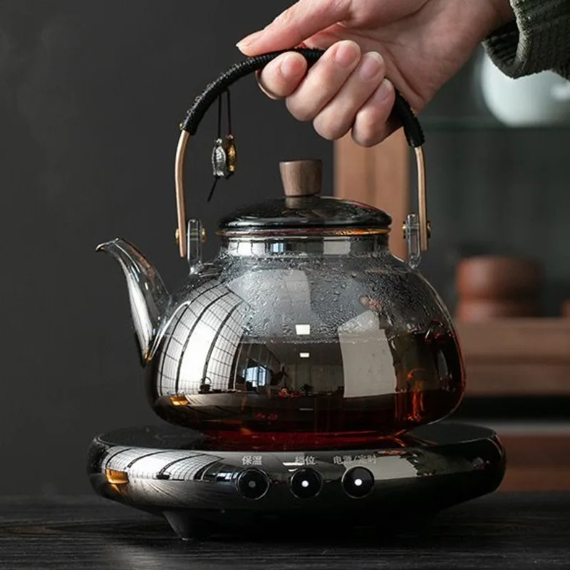 New Heat-resistant Boiling Teapot Household Glass Cooking High Temperature Lifting Beam Pot Smoke Gray