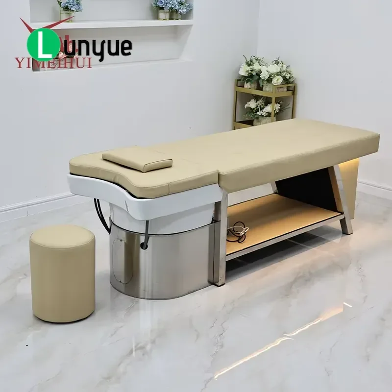 Professional Thai Head Treatment Shampoo Chair Heavy Duty Stainless Steel Frame with Ceramic Basin for Beauty Spa