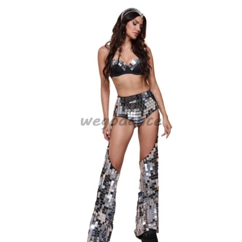 

Customize New Sexy Mirrors Jumpsuits Bra And Pant Sets For Woman Model Shows Performance Costume