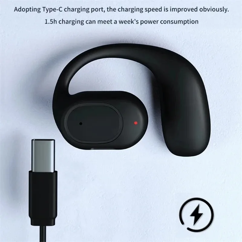 Single One Ear Hook Bone Conduction Bluetooth Headset Wireless Open Ear Headphones With Built-in Microphone Noise Canceling Hand