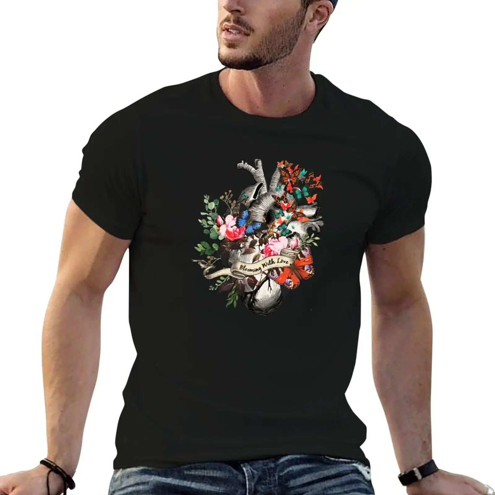 

Blooming with love, floral Heart Human Anatomy butterflies, vintage style for human anatomy T-Shirt man t shirt summer T-Shirt