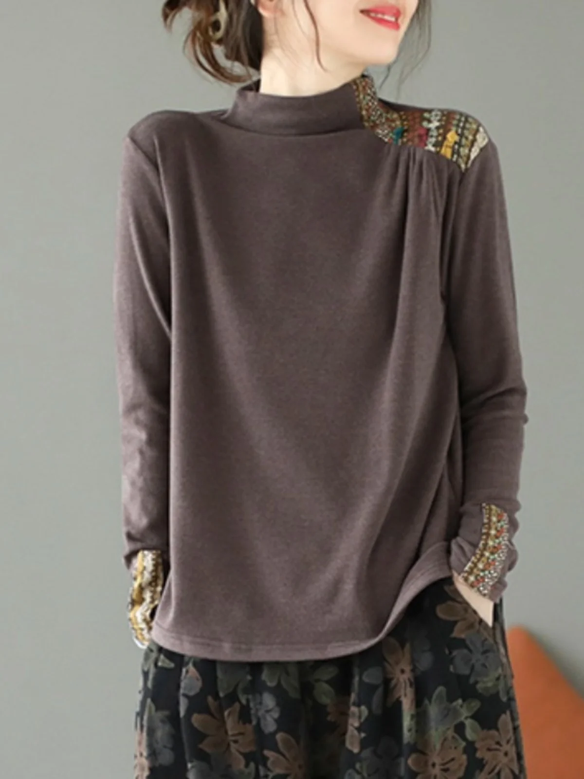 

Двусторонняя бархатная рубашка в стиле ретро, ​​женская футболка на пуговицах, осенне-зимний топ в художественном стиле, топ из смесового хлопка с длинными рукавами