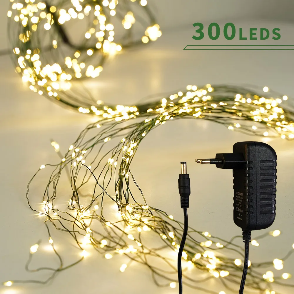 300LED عيد الميلاد الجنية أضواء سلسلة شجرة فرع جارلاند الإضاءة عطلة الحلي غرفة الحفلات زينة لشجرة عيد الميلاد