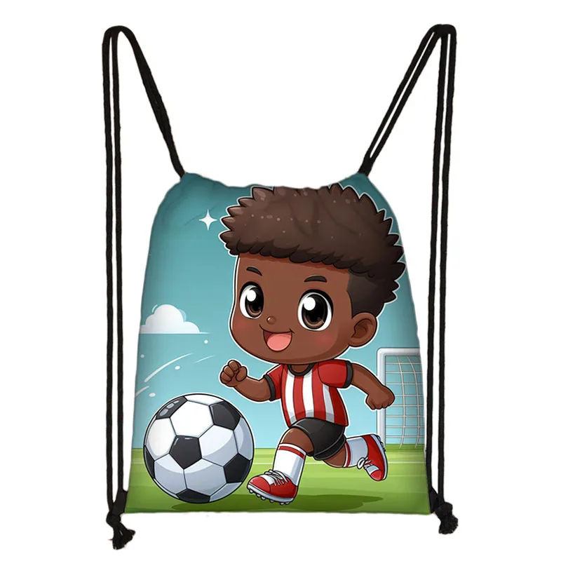 Mochila con estampado de fútbol de dibujos animados para niños, bolsa con cordón, Mochila deportiva, regalo