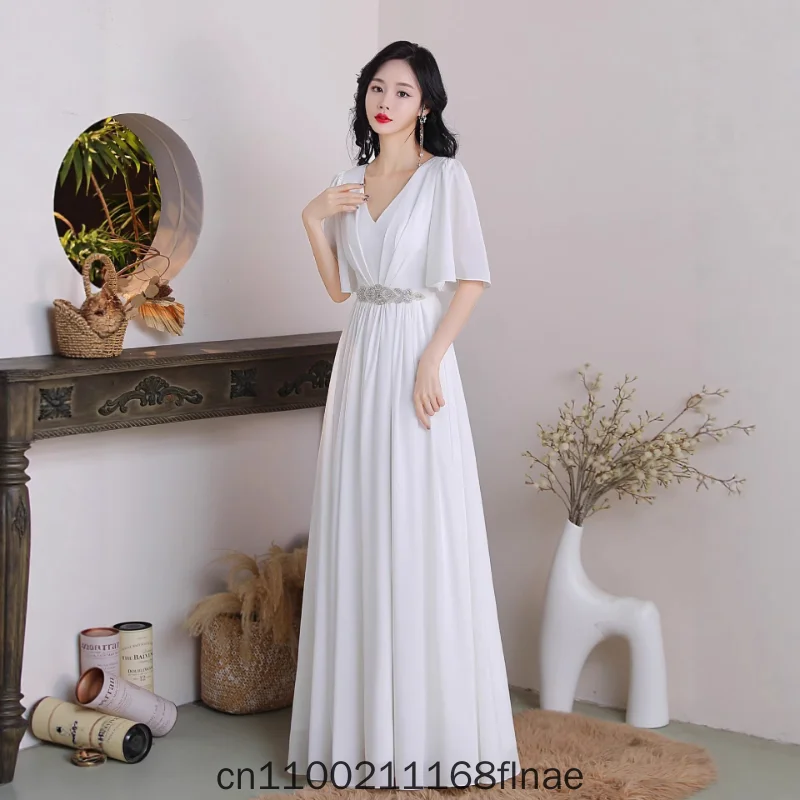 Modern Dance Costume White New Chorus Performance Costume Female Host Stage Competition Dinner Dress