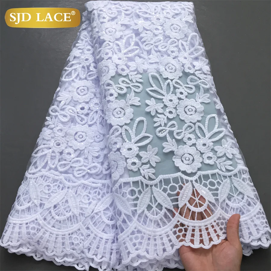 SJD LACE tela de encaje de seda de leche africana 2024 encaje bordado de malla blanca nigeriana de alta calidad para coser vestido de novia de mujer 4043