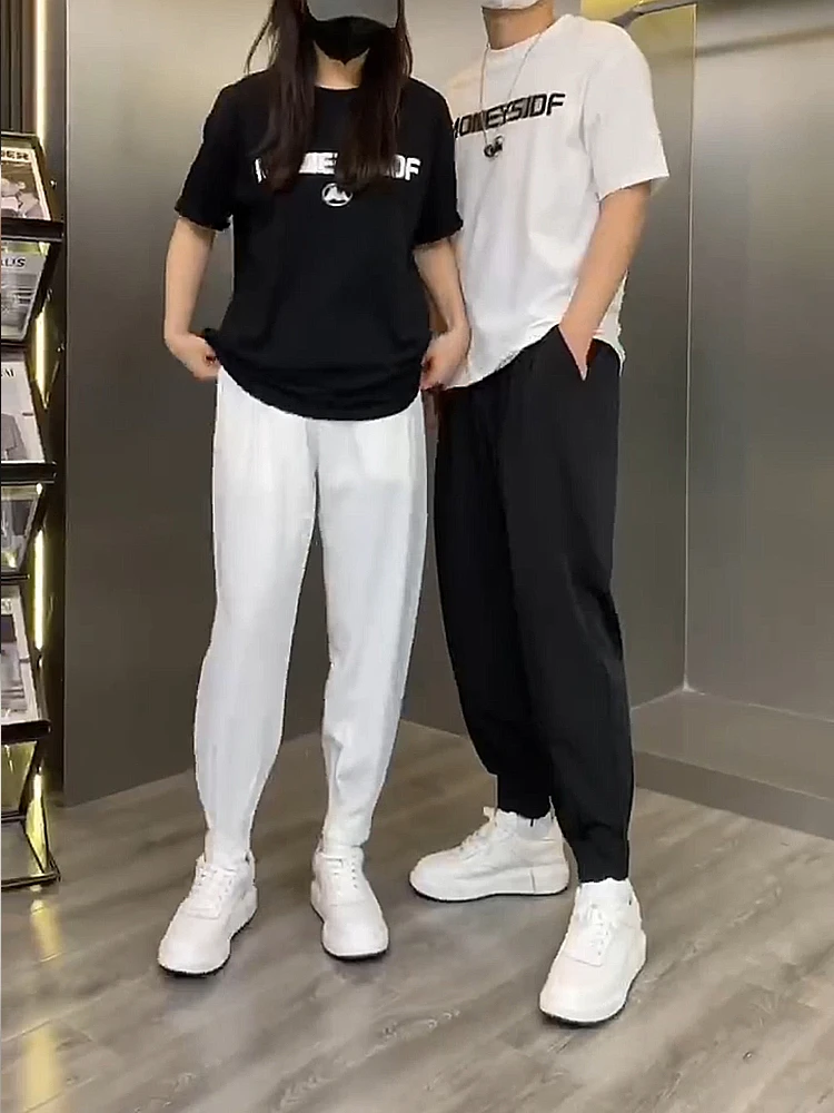 

Мужские летние тонкие брюки из ледяного шелка свободного кроя с манжетами, модные укороченные брюки в западном стиле, трендовые брюки-костюмные штаны длиной 7/8