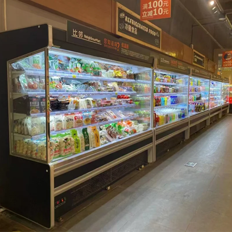 custom.Commercial Supermarket Multideck Open Chiller Display Refrigerator Freezer Vegetables and Fruits