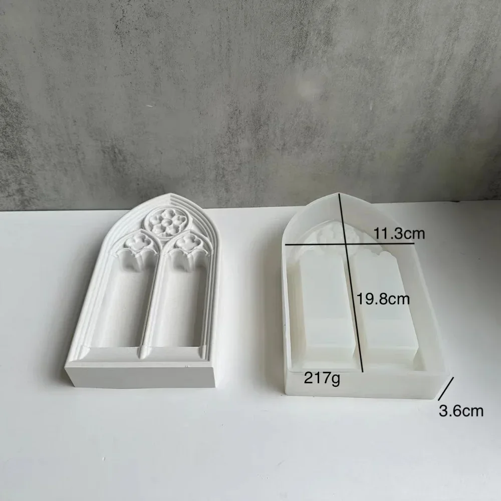 Church Window Plaster Silicone Molds DIY Handicrafts Making Church Shaped Storage Box Display Holder Tray Mold Home Decor