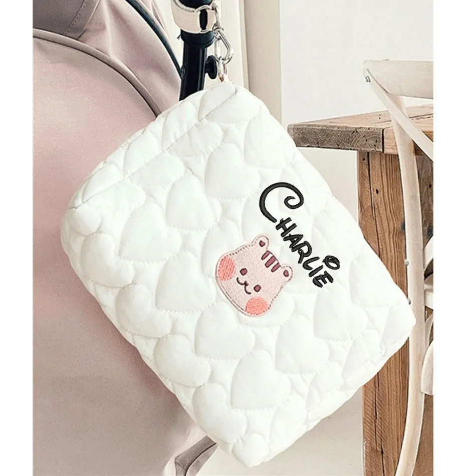 Personalized Name Cotton Love Multifunctional Storage Bag Baby Stroller Zipper Hanging Bag Kids Handbag Diaper Changing Bag