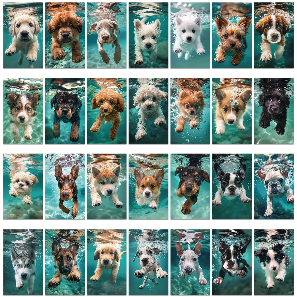 50pcs Funny Cute Animals Aesthetic Swimning Dogs Stickers Decals For Laptop Water Bottle Luggage Notebook Waterproof Graffiti