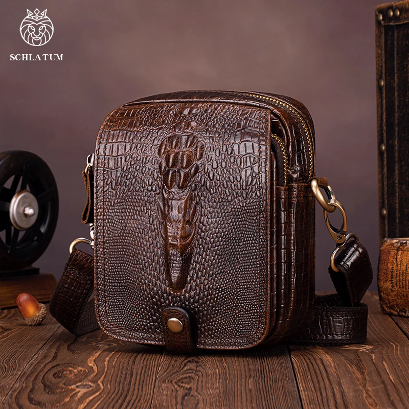 

SCHLARUM Винтажная сумка на одно плечо из воловьей кожи с крокодиловым узором сверху