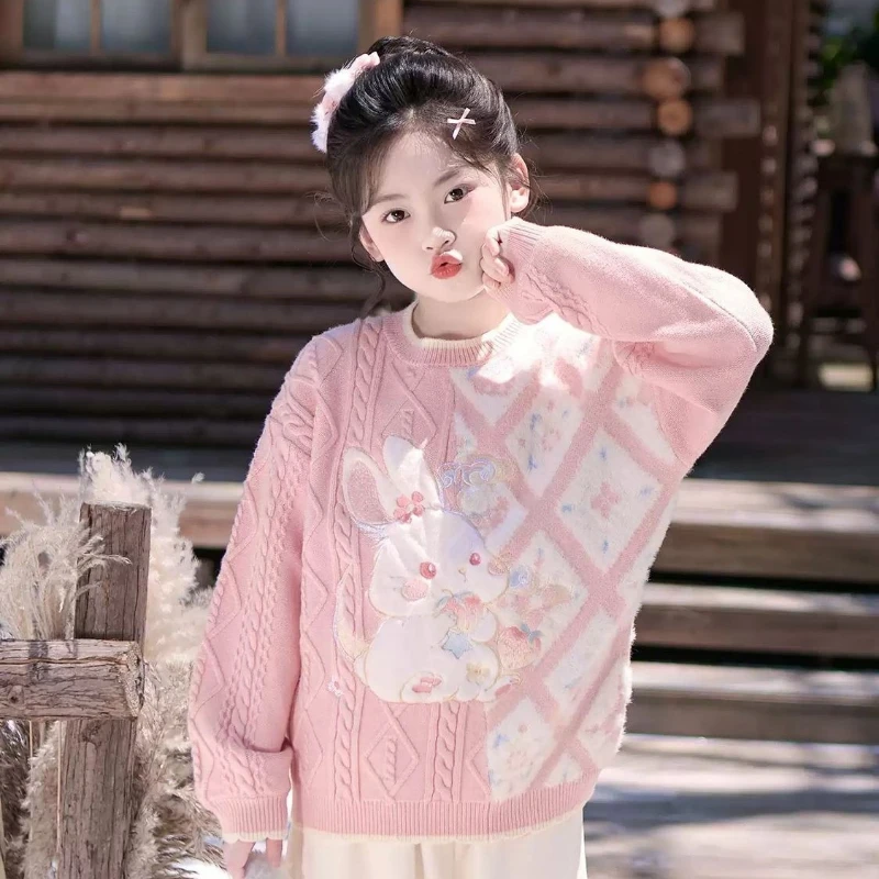 girls-sweater-thickened-autumn-winter-new-fashionable-western-style-children's-knitted-sweater-girls'-top-sweet-and-cute-8-years