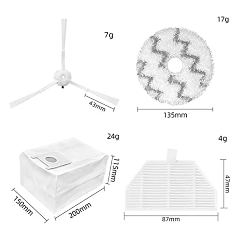 Replacement Accessory Kit for Vacuum Cleaners for EVA / SDJ06RM Self-Cleaning Robot Vacuum Cleaner