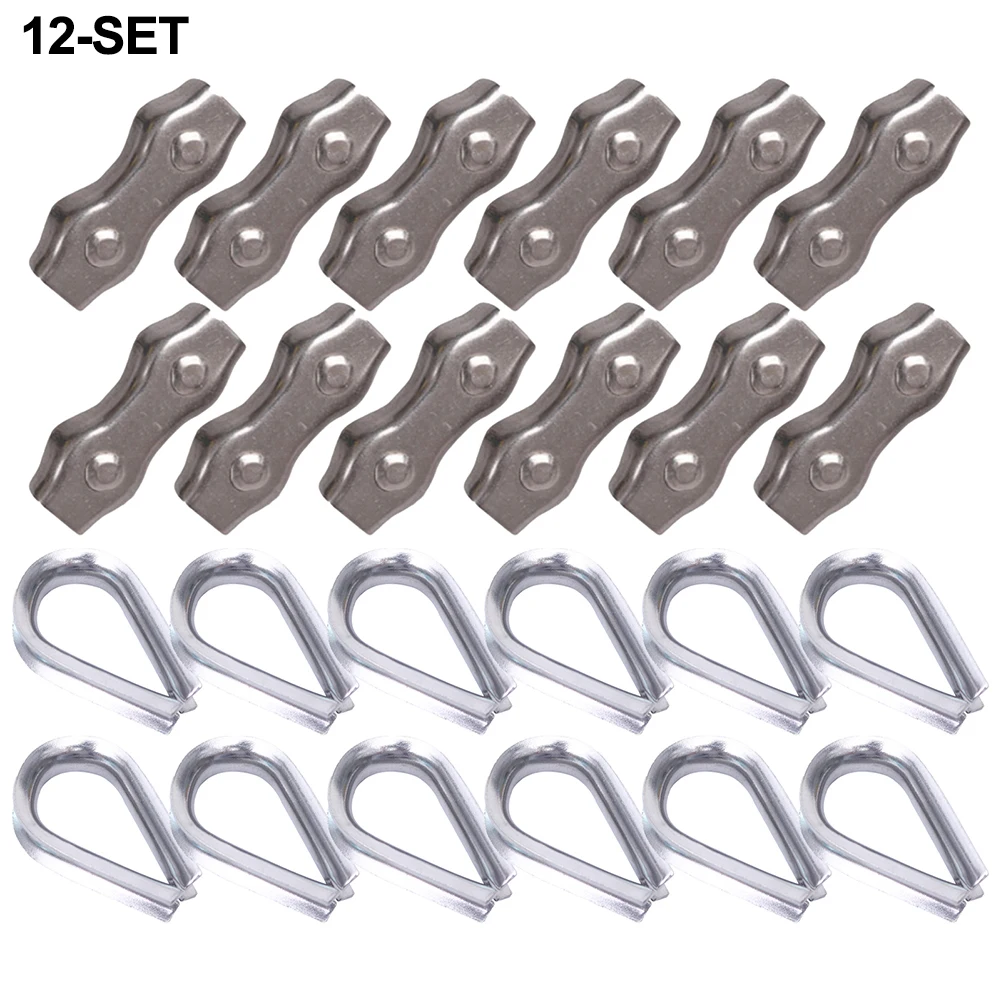 

12-Kit Duplex Clamp And Wire Rope Thimble Kit 304 Stainless Steel Rope Clip Kitchen Dining Bar 304 Stainless Steel
