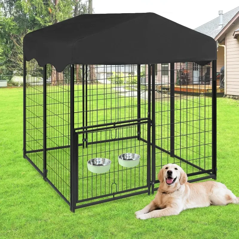 Dog Kennel Outdoor, , Dog Enclosures for Outside Metal Dog House with Cover Outside Dog Cage Crate for Dogs, Cat, Rabbits