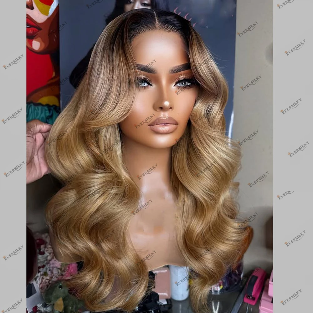 

Парик из натуральных волос 1B/27 Ombre Honey Blonde с кружевной передней частью для чернокожих женщин, без клея, с HD-кружевной застежкой 5x5, волнистый, светлый, из индийских волос Remy
