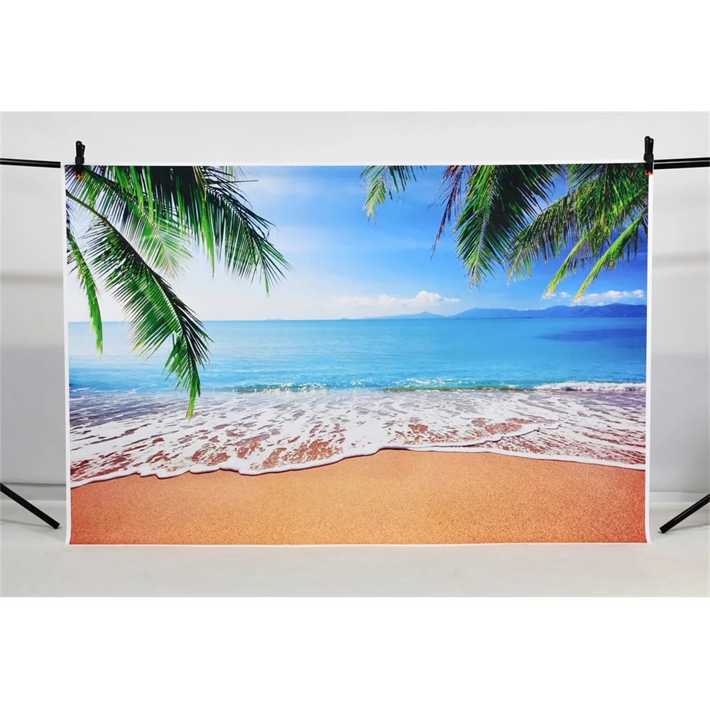 MOON.QG Ocean Beach Backdrops for Photo Shoot Summer Tropical Palm Tree Ship Sand Wave Photography Background Home Decorations