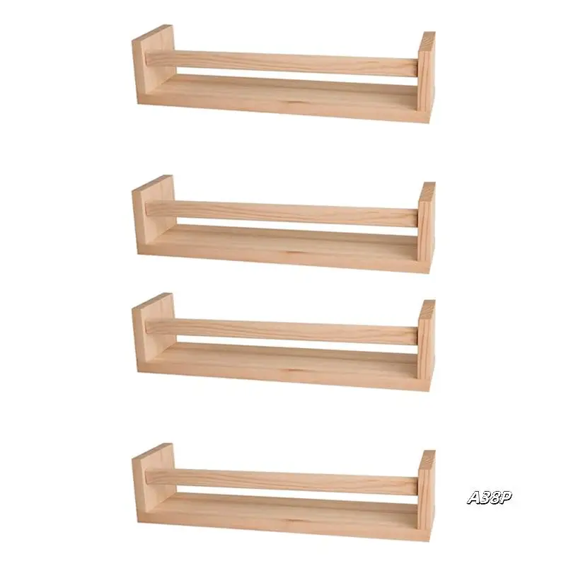 

4Pcs Bookshelf,Natural Wood Floating Wall Bookshelf For Kids,Nursery Shelves For Wall,Bathroom Decor, Kitchen Spice Rack