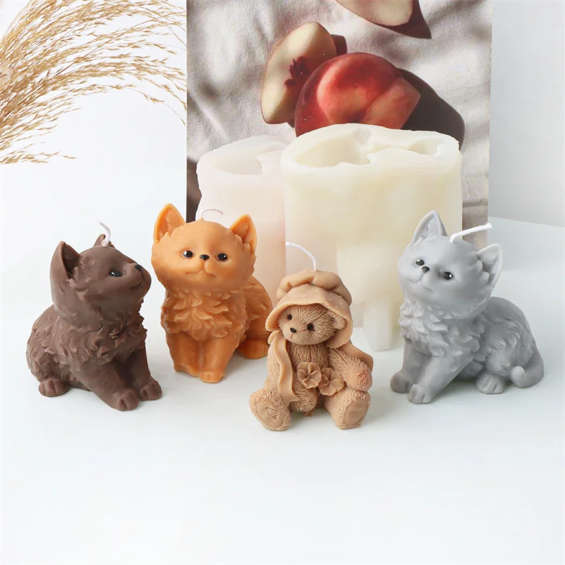 Lovely Bear Cats Silicone Candle Mold DIY Animal Shape Aromatherapy Gypsum Soap Chocolate Fondant Baking Mould Home Decor Gifts