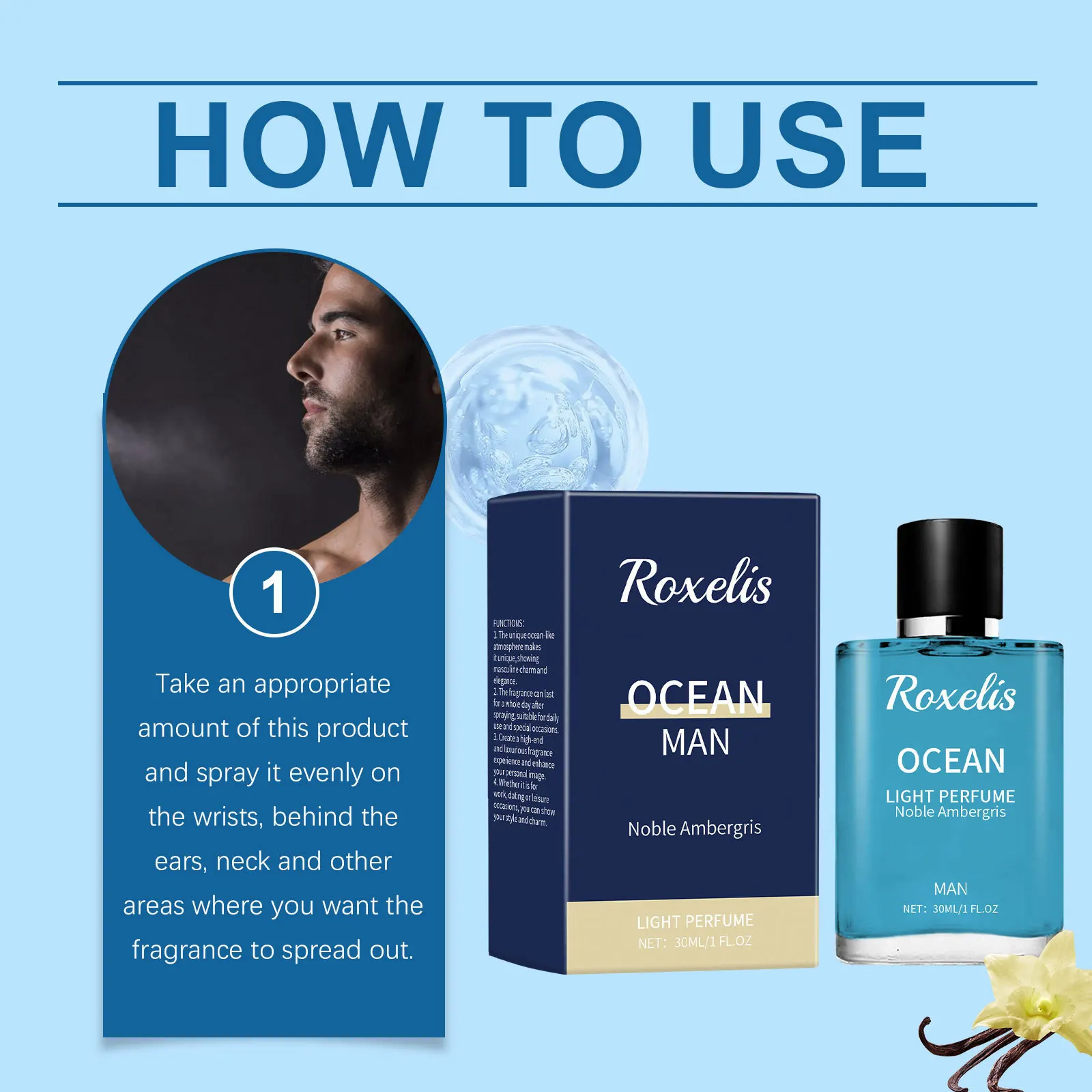 Roxelis masculino ámbargris perfume spray liberação humor manter charme namoro flertando de longa duração fresco portátil feromônio colônia perfume