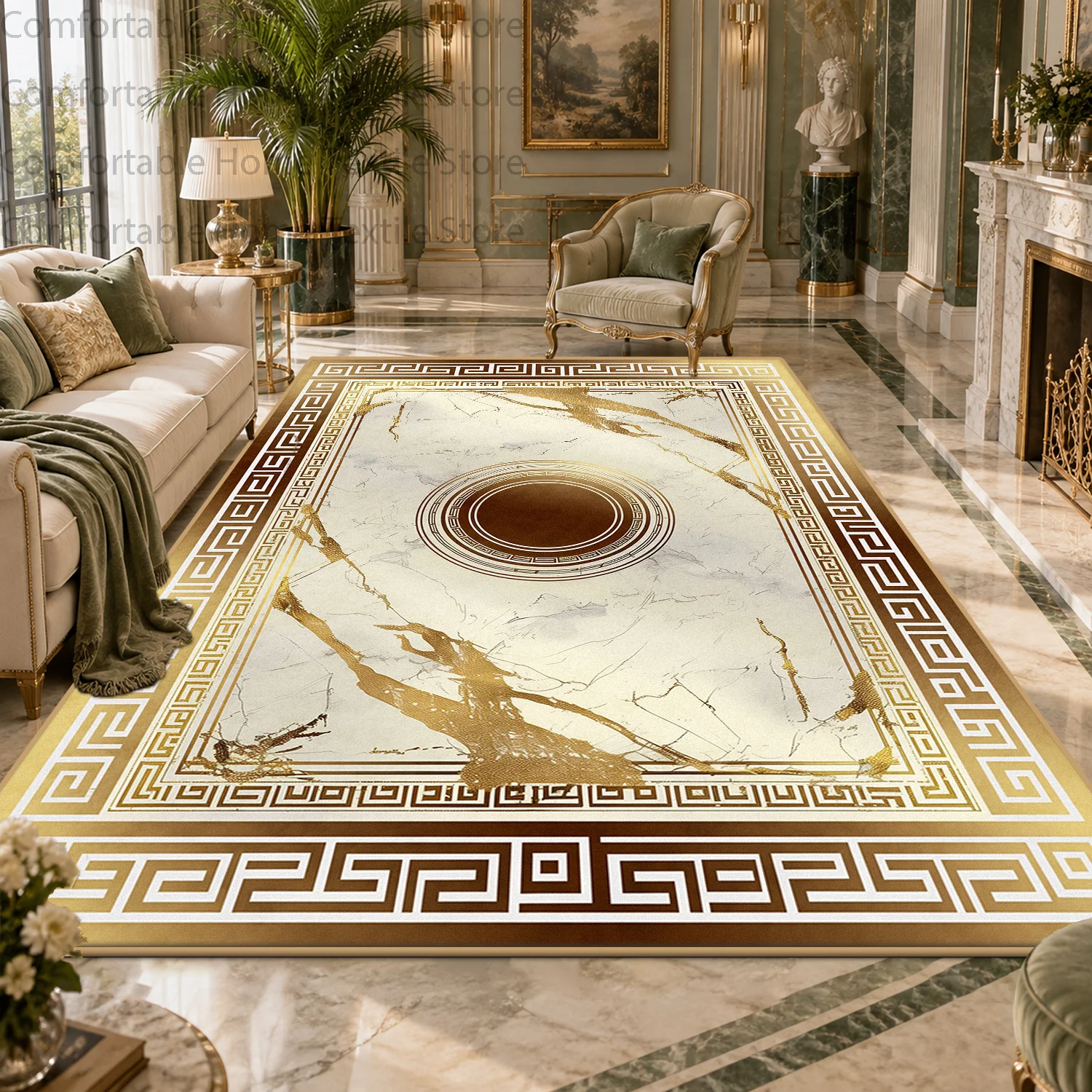 Modern Glam Gold Vein Large Size Living Room Carpet Non-Slip Vintage Marble Home Decor Rugs Soft Washable Bedroom Floor Mats