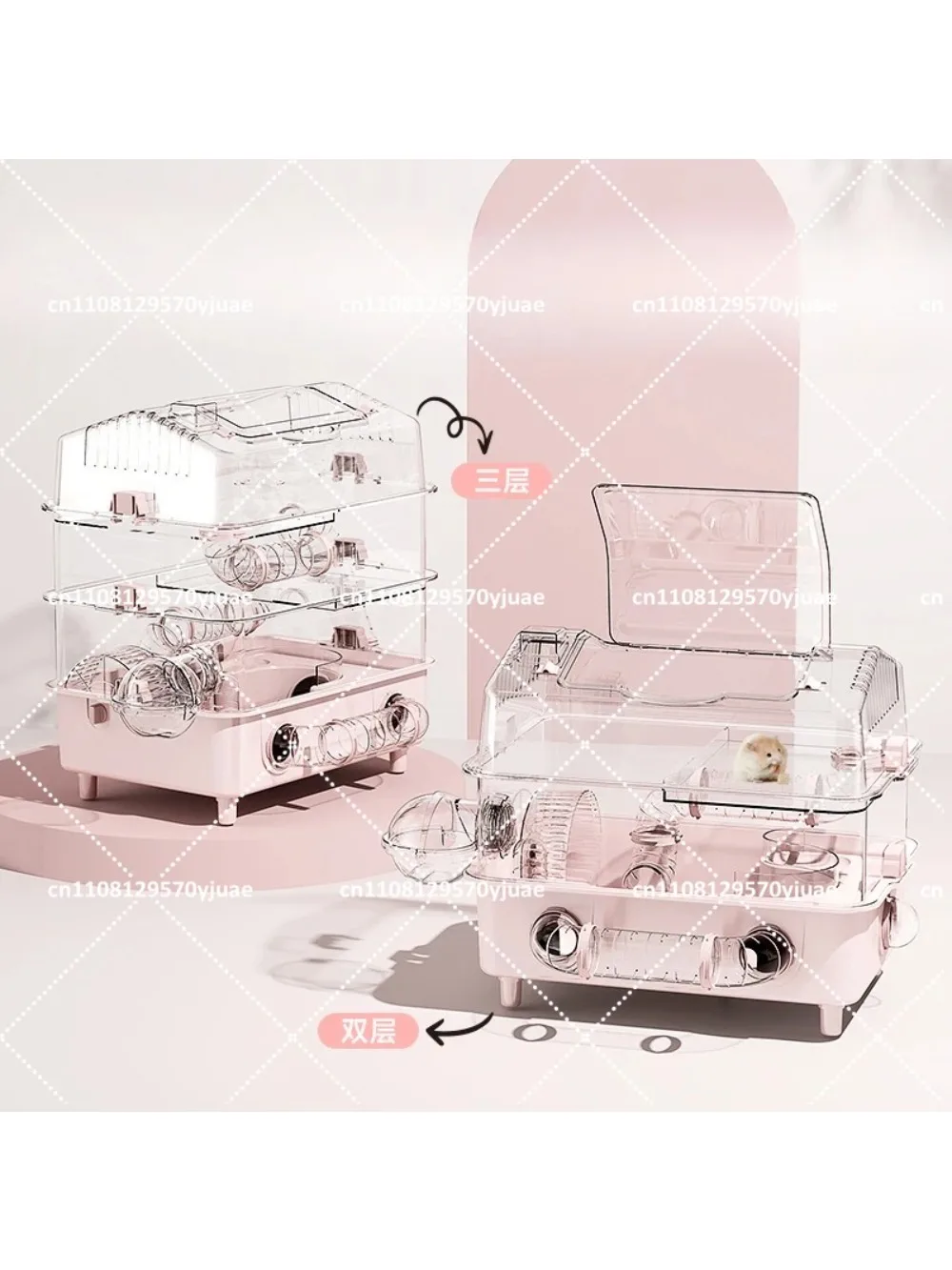 Large Luxury Hamster Cage Three-Layer Acrylic Panoramic Transparent Villa for Golden Bear