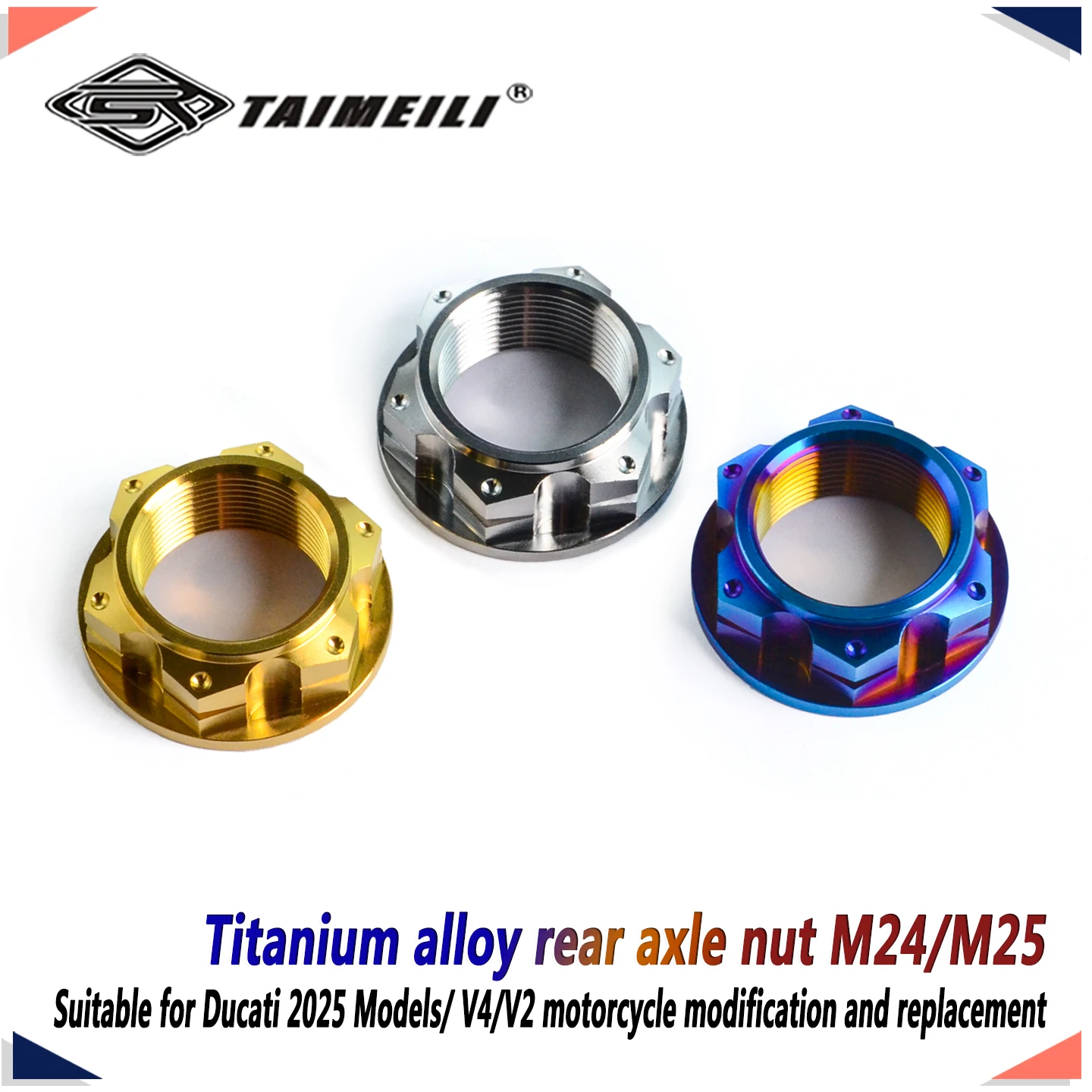 TAIMEILI Titanium Alloy Rear Wheel Axle Nut M24 Fit For Ducati 2025 Models/v2/v4 Motorcycle Mod Replacement Fastener 1Pcs