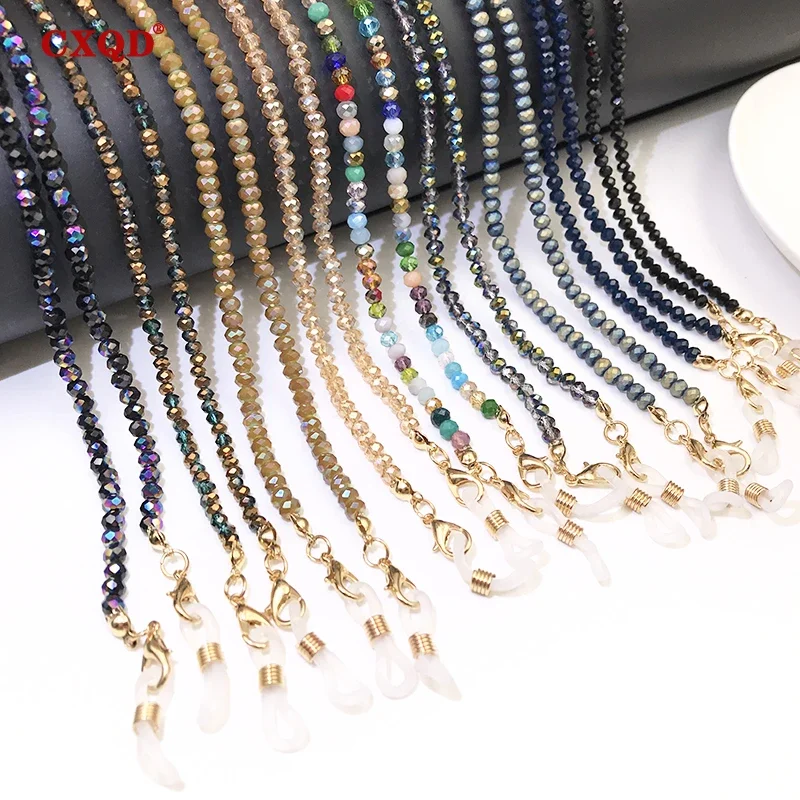 Moda feminina óculos de leitura corrente frisado óculos cinta corda 4mm cor chapeamento casual óculos de sol cabos com colar presente