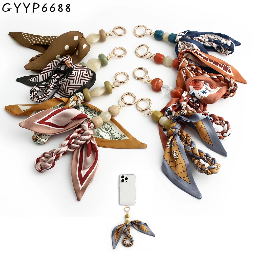 

2/5/10PCS Delicate Knot Silk Scarf Bag Charm Decorative Vintage Versatile Keychain For Bags Pendant Hanging Ornament Accessories