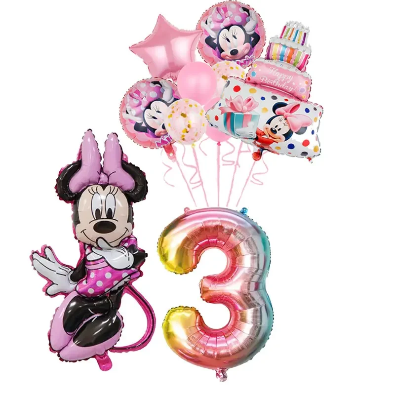 Disney Minnie Mouse Birthday Decoration Minnie Birthday Theme Tableware Tablecloth Backdrop Banner Pink Balloons Kids Favors