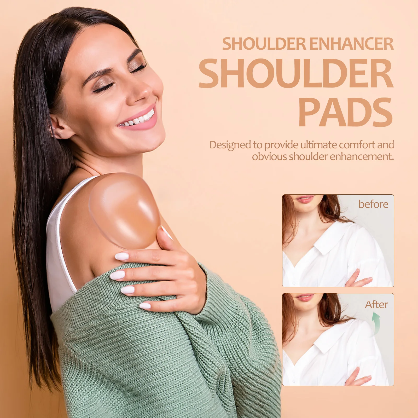 

Silicone Shoulder Pads Adhesive Anti-Slip Invisible For Women Costume Clothing Transparent Skin Color